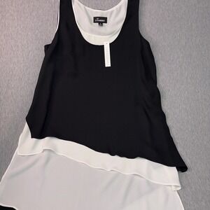 Jemma Colorblock Layered Tank Top Small NWT Black White Asymmetrical Hem Washabl